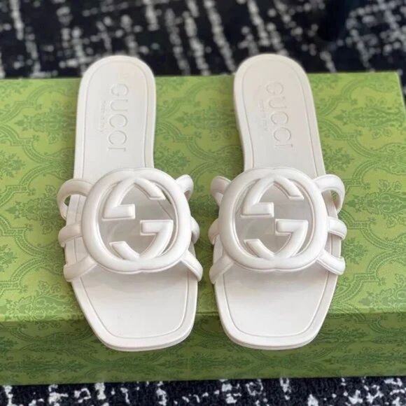 Gucci Women's White Rubber Slide Sandals
